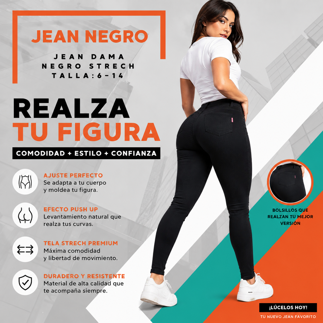 Jean Strech Negro Super Elastico y Comodo đ