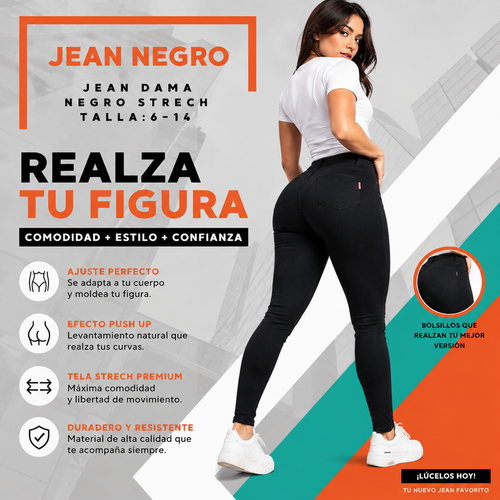 Jean Strech Negro Super Elastico y Comodo 💞