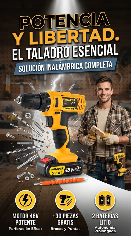 Taladro Inalámbrico + 2 Baterias y 30 Piezas GRATIS 🎁